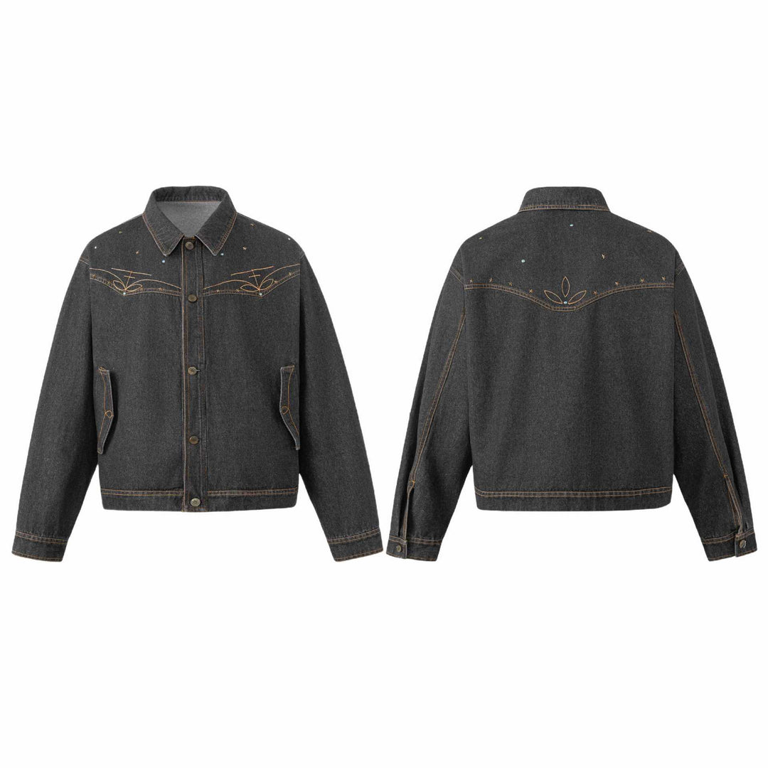 Unisex Boxy-Jeans Jacket with Star Embroidery and Decorative Studs Mune Fashion