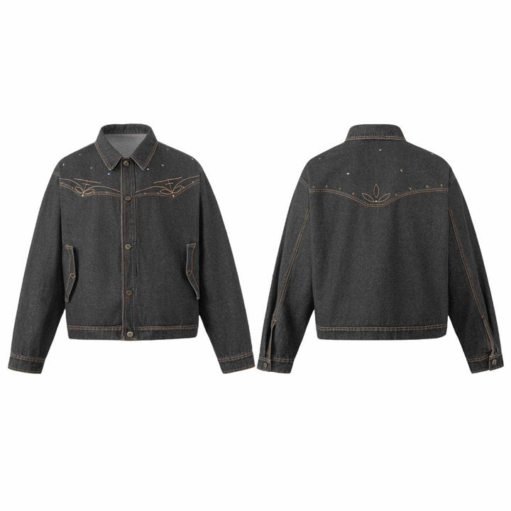 Unisex Boxy-Jeans Jacket with Star Embroidery and Decorative Studs Mune Fashion