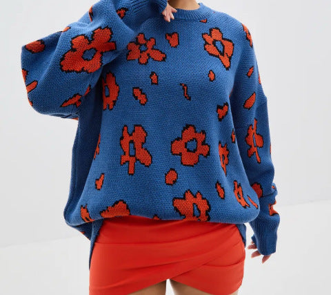 Ladies' Fashionable Sweater with Floral Patterns