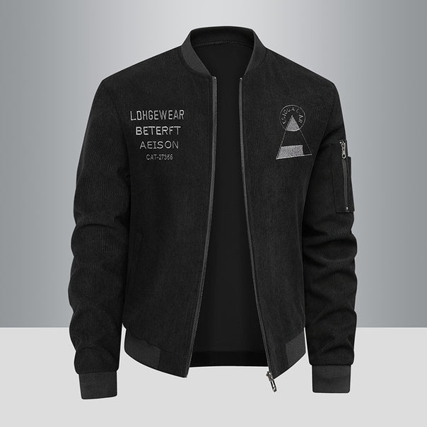 Men's  textured corduroy logo-embroidered flight bomber with utility sleeve zip Mune Fashion