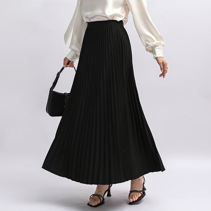Women's pleated midi skirt with smocked waistband and fine dot pattern Mune Fashion