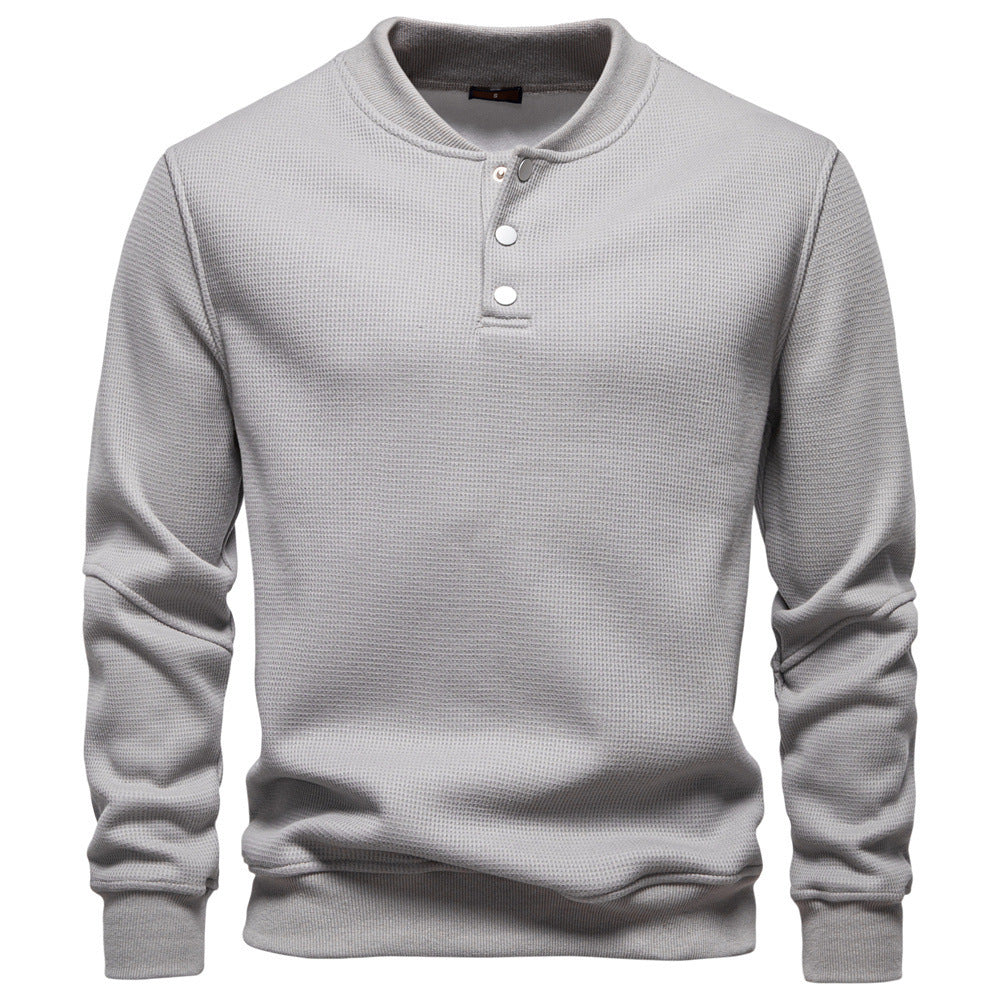 Men's waffle texture Henley pullover with short snap button closure and ribbed cuffs Mune Fashion