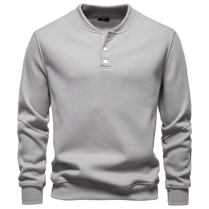 Men's waffle texture Henley pullover with short snap button closure and ribbed cuffs Mune Fashion