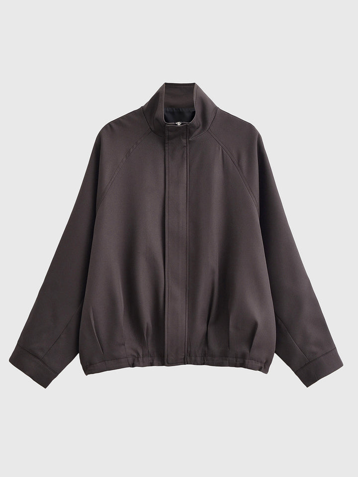 Women's Oversized Cropped Bomber Jacket with Funnel Neck and Raglan Sleeves Mune Fashion