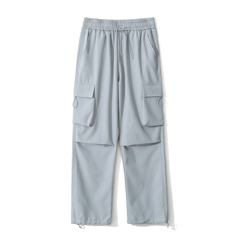 Women Loose Fit Cargo Pants with Snap Button Panels and Drawstring Waist Mune Fashion