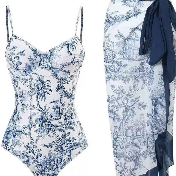 Women's Two-Piece Swimsuit Set with Elegant Wrap Skirt and Floral Print Mune Fashion