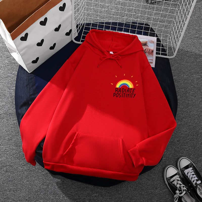 Women's loose-fitting hoodie with rainbow design, soft fleece lining and kangaroo pocket Mune Fashion