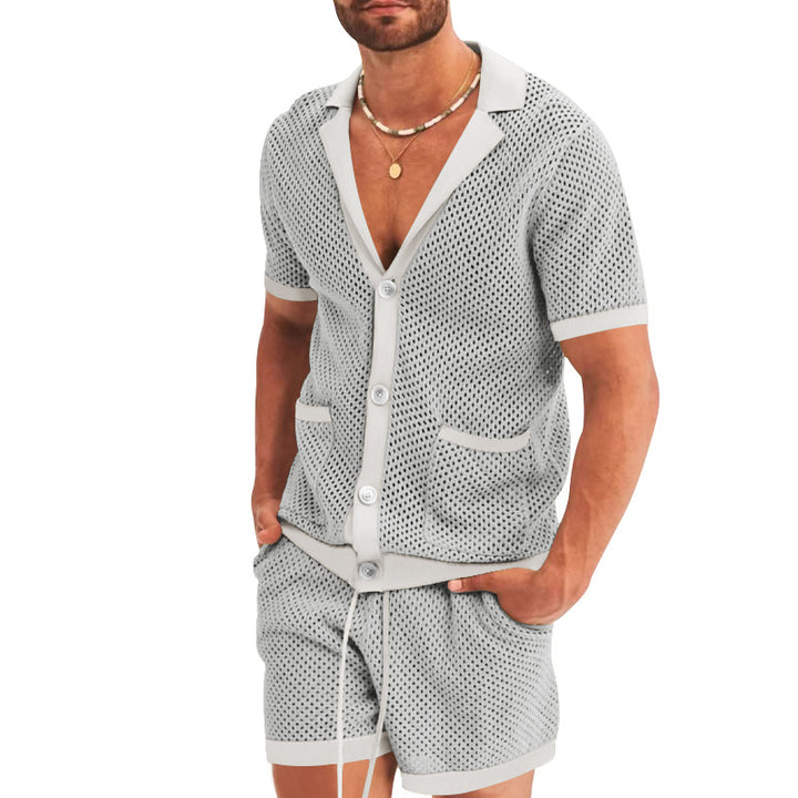 Men's open mesh knit cardigan with matching drawstring shorts Mune Fashion