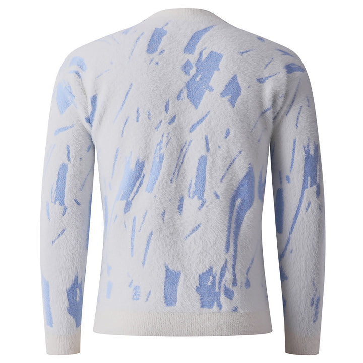 Men's Structured Mock Neck Sweater with Abstract Brush Pattern Mune Fashion