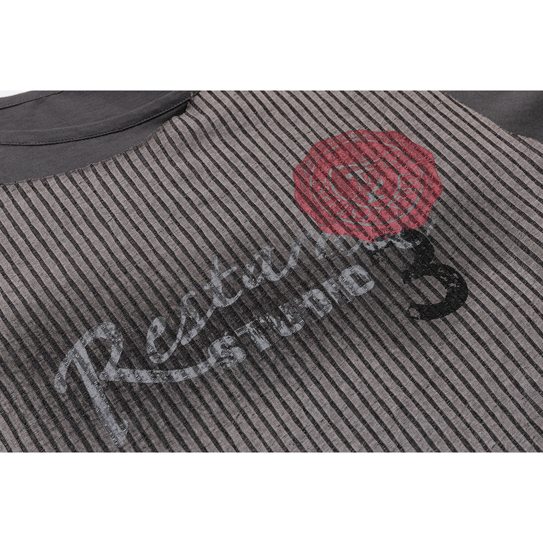 Women's Layered Long Sleeve Shirt with Striped Front Panel and Lace Band Mune Fashion
