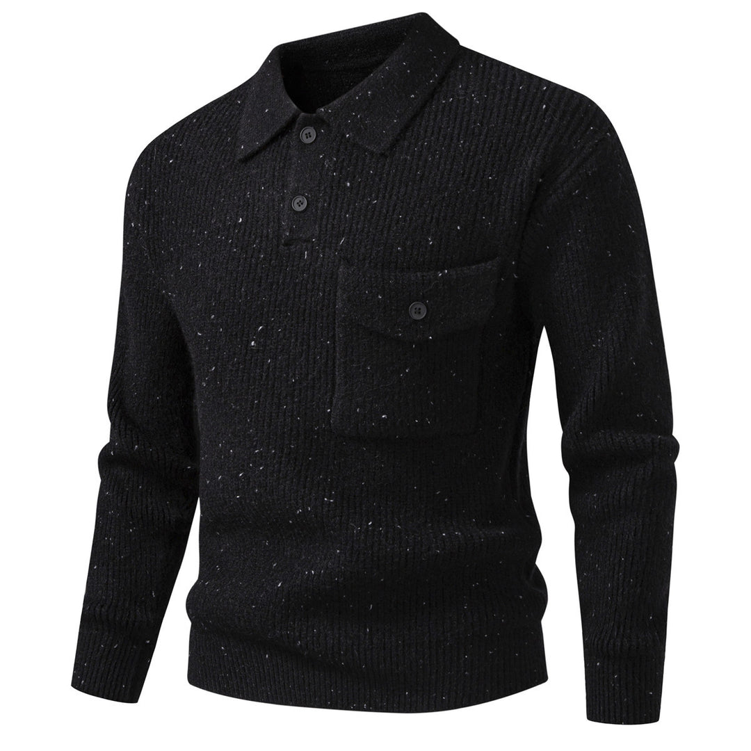 Men's ribbed knit polo collar sweater with patch chest pocket Mune Fashion