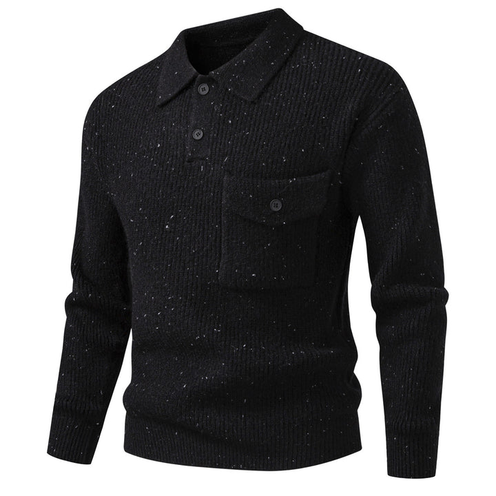 Men's ribbed knit polo collar sweater with patch chest pocket Mune Fashion