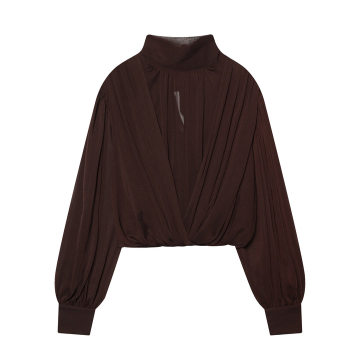 Women's draped cropped top with turtleneck and balloon sleeves Mune Fashion