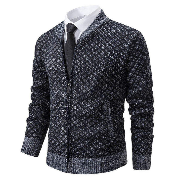 Men's knitted zip jacket with fine jacquard pattern, full zip and ribbed hem Mune Fashion