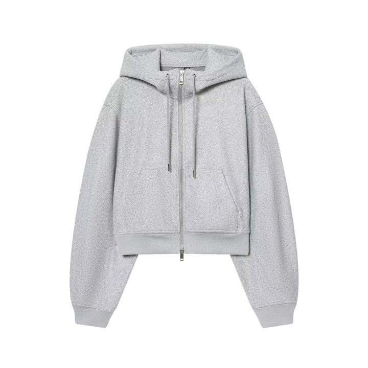 Women's Short Boxy Hooded Jacket made of Wool Fleece with Zip Mune Fashion