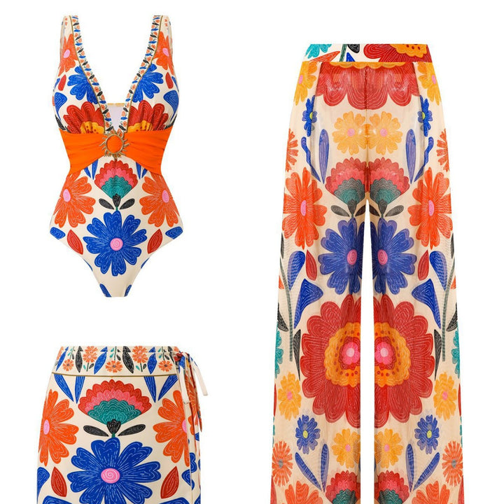 Women's Multi-Piece Swimsuit Set with Floral Patterns Mune Fashion