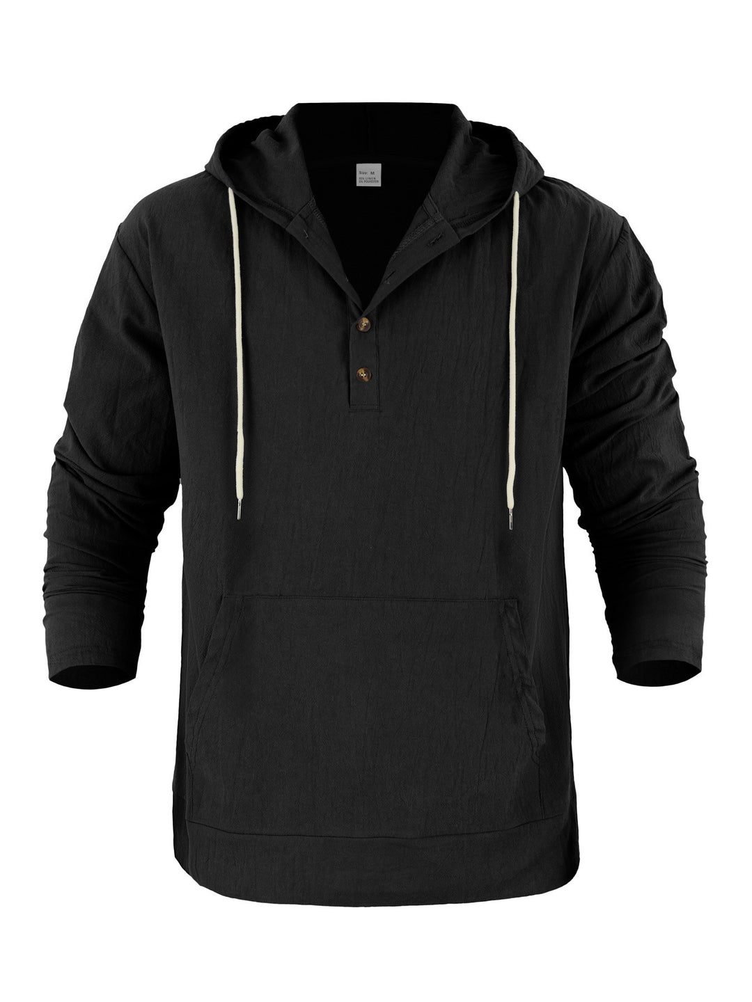 Men's Lightweight Hooded Henley Made of Cotton-Linen with Kangaroo Pocket Mune Fashion