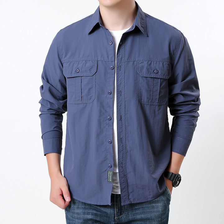 Men's light outdoor shirt jacket with double flap pockets, button-down front and breathable technical fabric Mune Fashion