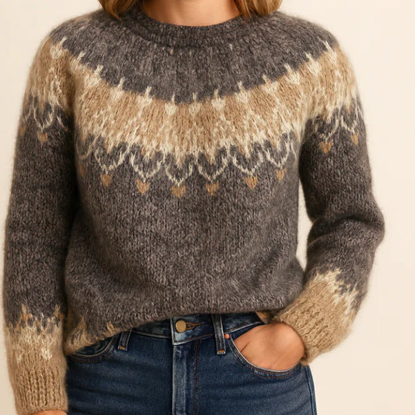 Women's cozy Norwegian knit sweater with stand-up collar and oversized fit Mune Fashion