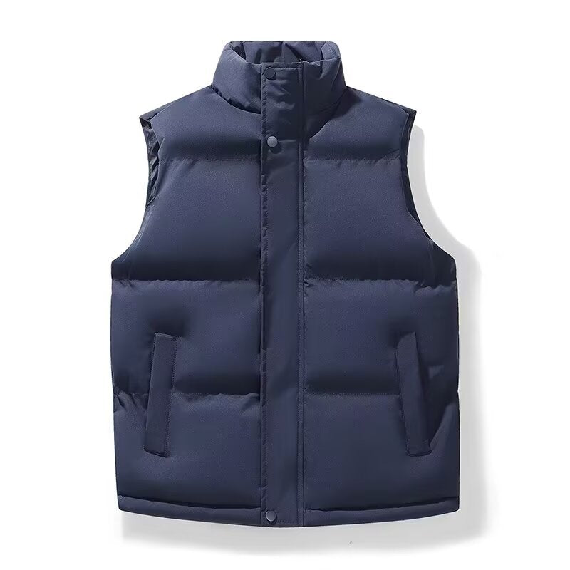 Men's Padded Sleeveless Quilted Vest with Stand Collar and Concealed Snap Placket Mune Fashion