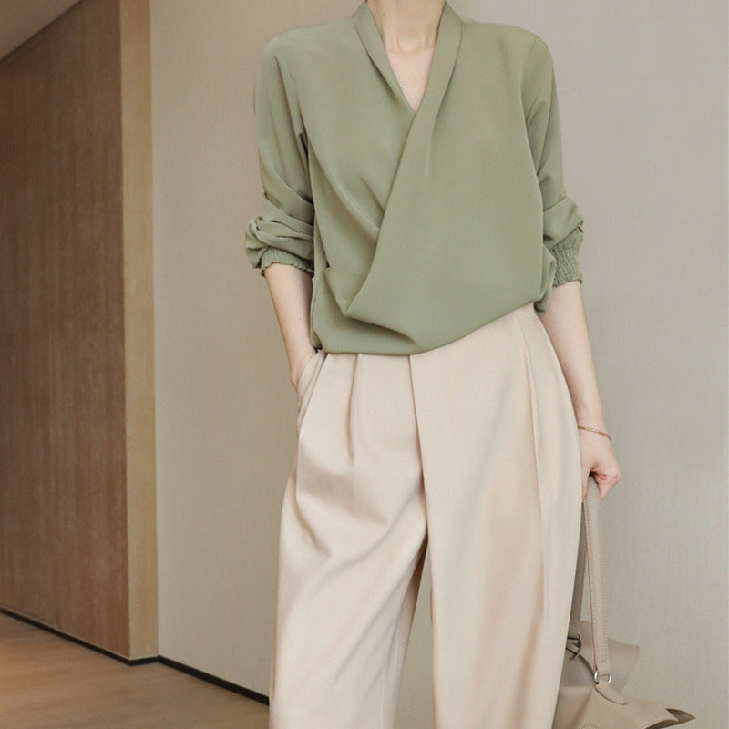 Women Elegant Wrap Blouse Mune Fashion