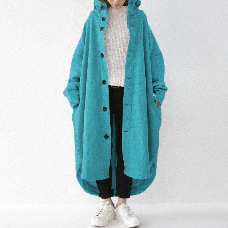 Women's oversized hooded cocoon coat with asymmetrical hem and large side pockets Mune Fashion
