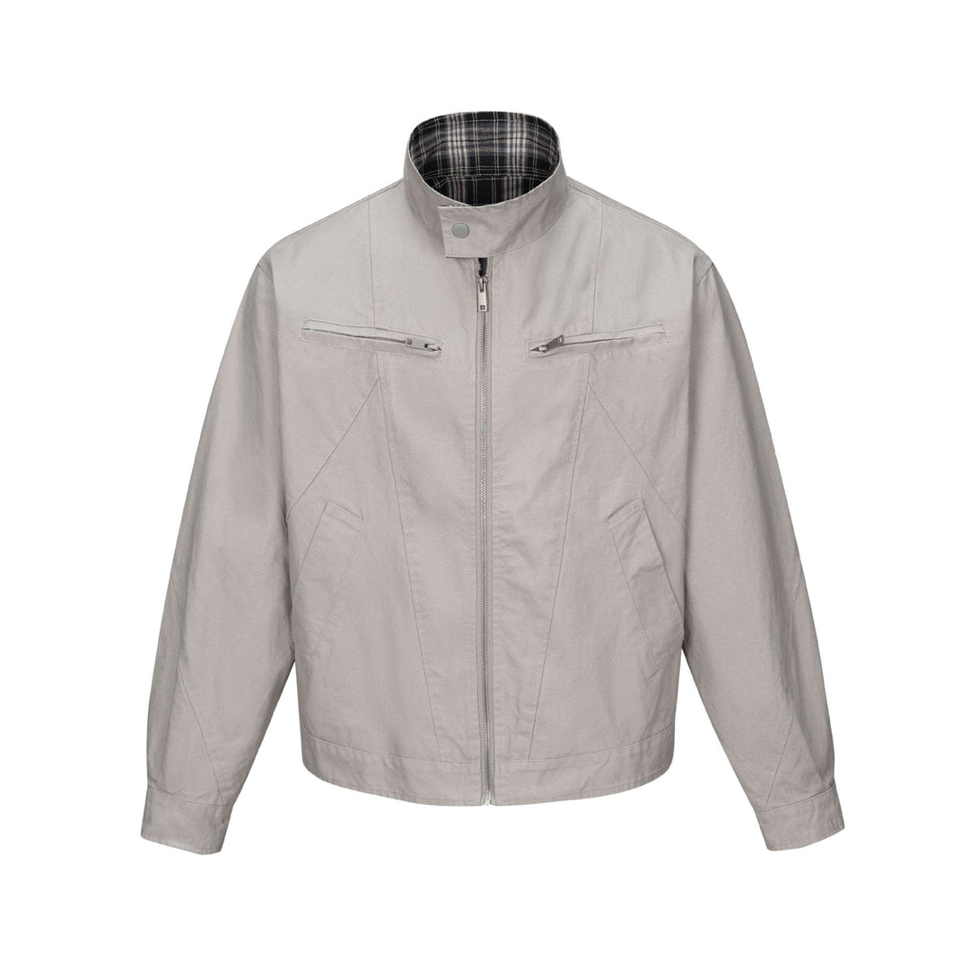 Men's short-cut boxy blouson with stand collar, zipper and chest zippers Mune Fashion