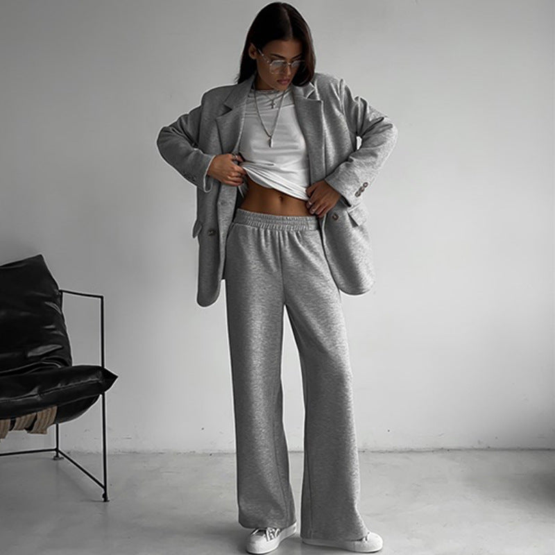 Women's Elegant Casual Two-Piece Set with Oversized Blazer and Wide-Cut Trousers Mune