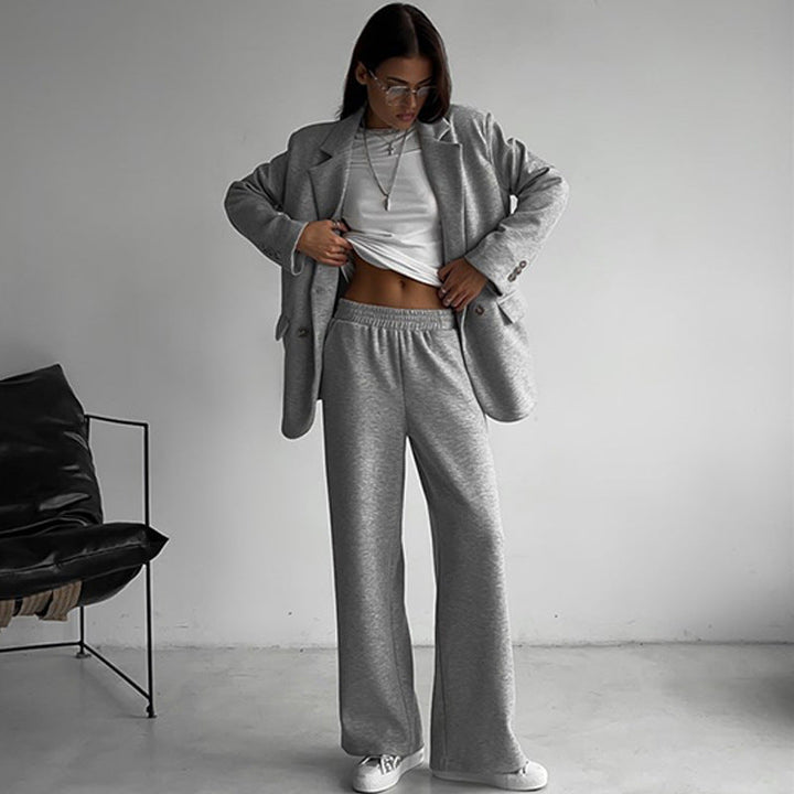 Women's Elegant Casual Two-Piece Set with Oversized Blazer and Wide-Cut Trousers Mune