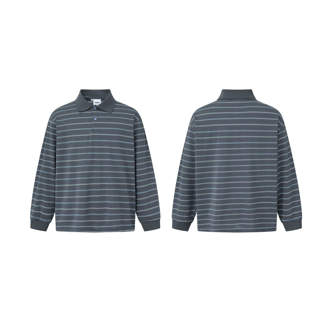 Men's long sleeve polo shirt in oversized cut with fine stripes and ribbed collar Mune Fashion