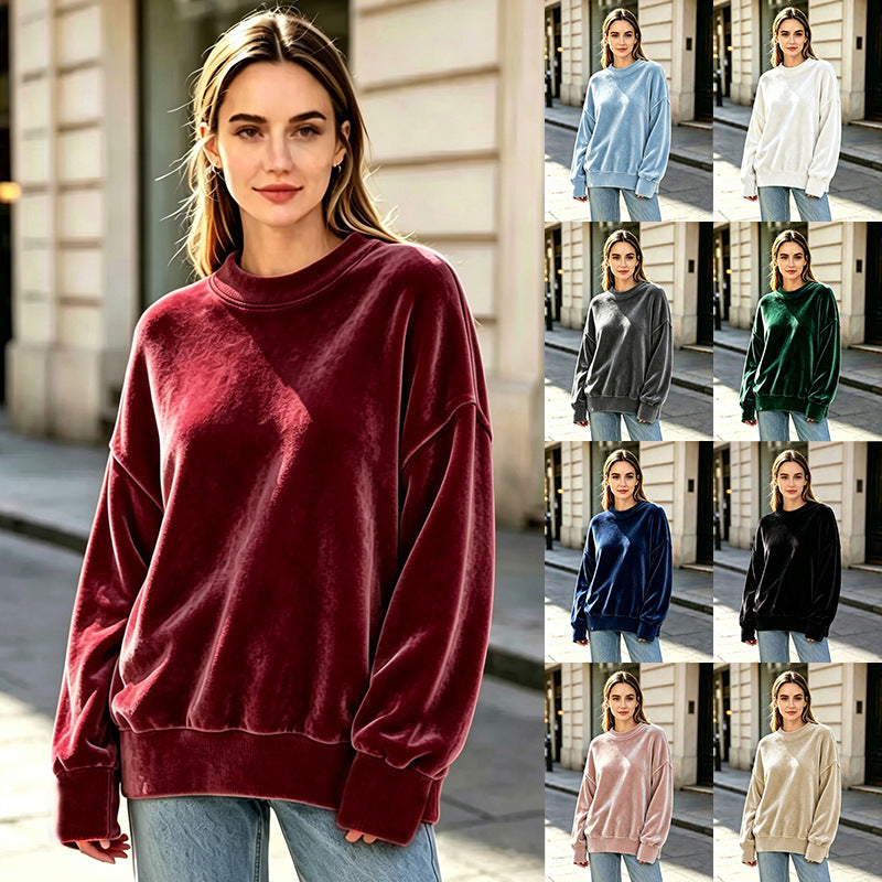 Ladies Soft Oversized Velvet Sweater with High Round Neck and Dropped Sleeves Mune Fashion