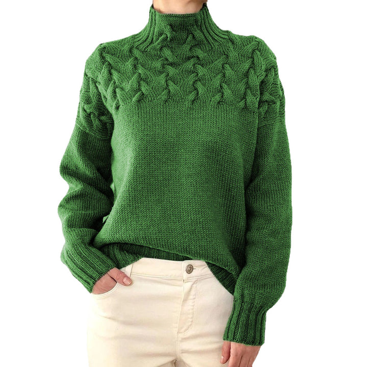 Ladies knit sweater with cable structure and high turtleneck Mune Fashion