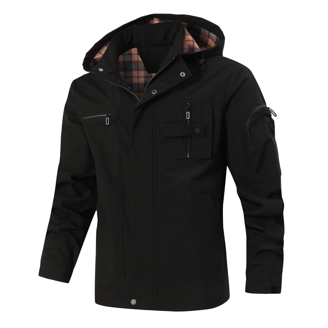 Men's outdoor parka with checked inner lining, hood and multifunction pockets Mune Fashion