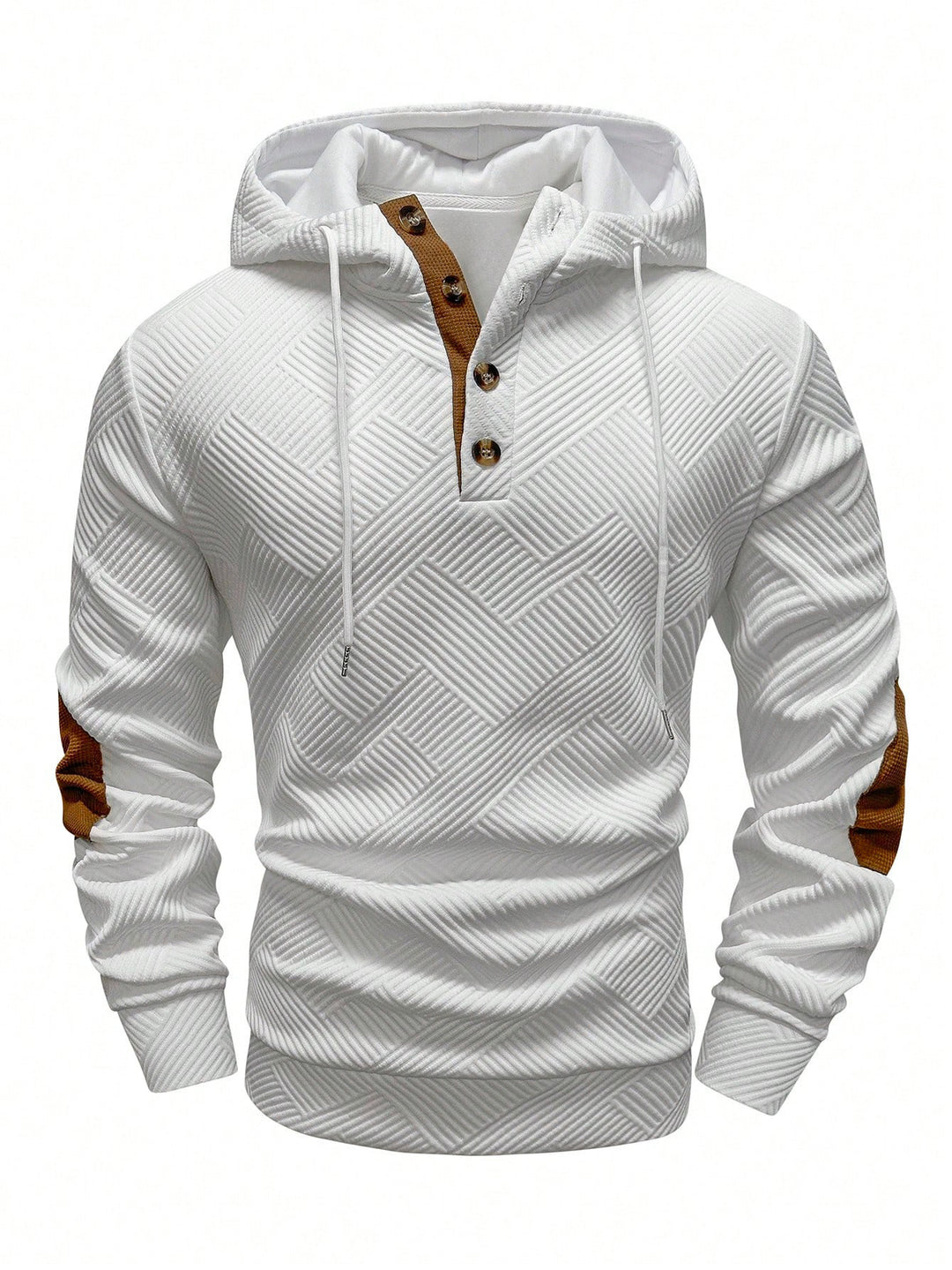 Men's structured hoodie in Henley style with contrast trim and elbow patches Mune Fashion