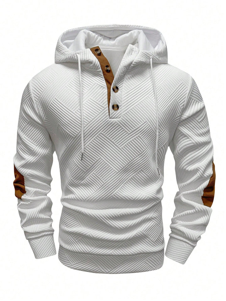 Men's structured hoodie in Henley style with contrast trim and elbow patches Mune Fashion