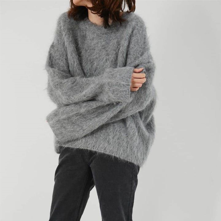 Women Fluffy Oversize Sweater in Angora Look with Boxy Silhouette Mune Fashion