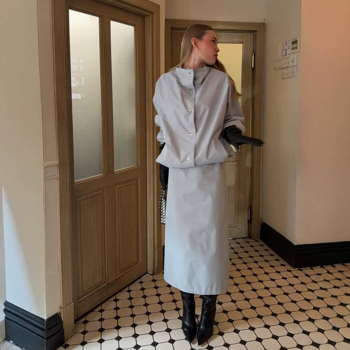 Women's Two-Piece Co-Ord Set made of Lightweight Windbreaker with Drawstring and Tailored Maxi Skirt Mune Fashion