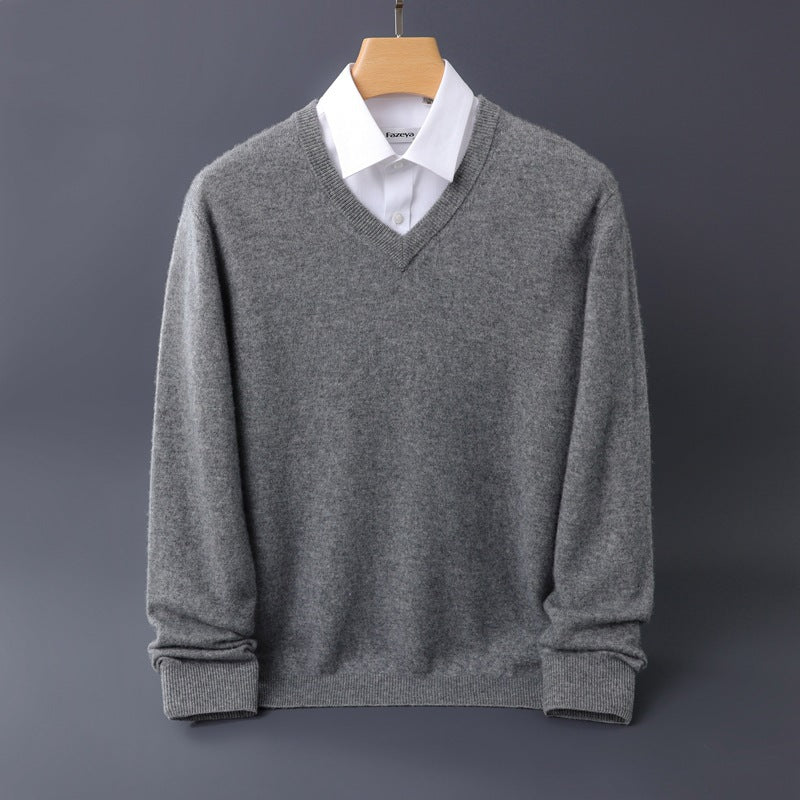 Men's fine V-neck sweater made from merino-cashmere blend with ribbed cuffs Mune Fashion