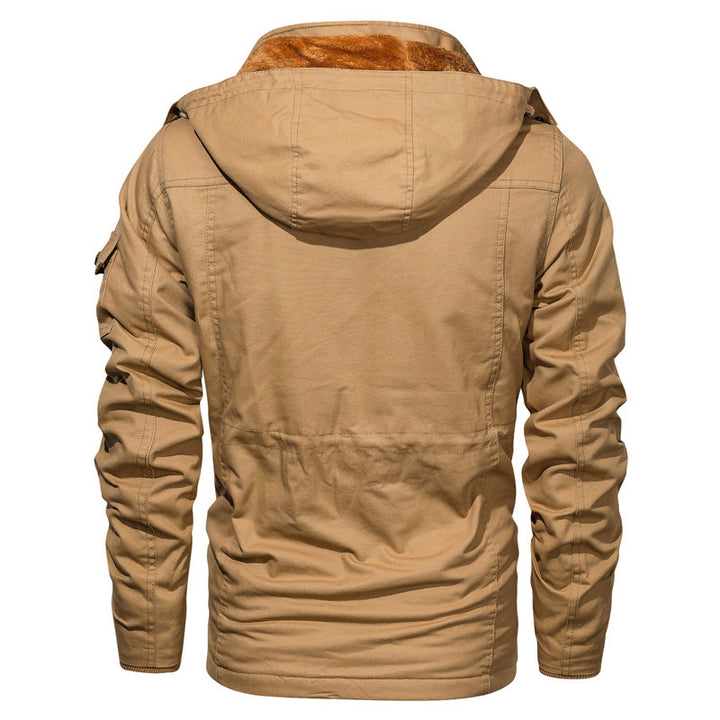 Men's canvas parka in military utility style with teddy fleece lining, drawstring waist, and multifunctional pockets Mune Fashion