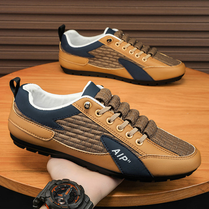 Men's Woven Low-Top Sneaker with Lightly Treaded Sole and Panel Details Mune Fashion
