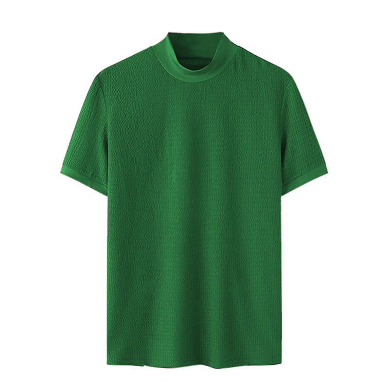 Men's short sleeve fine knit shirt with stand-up collar Mune Fashion