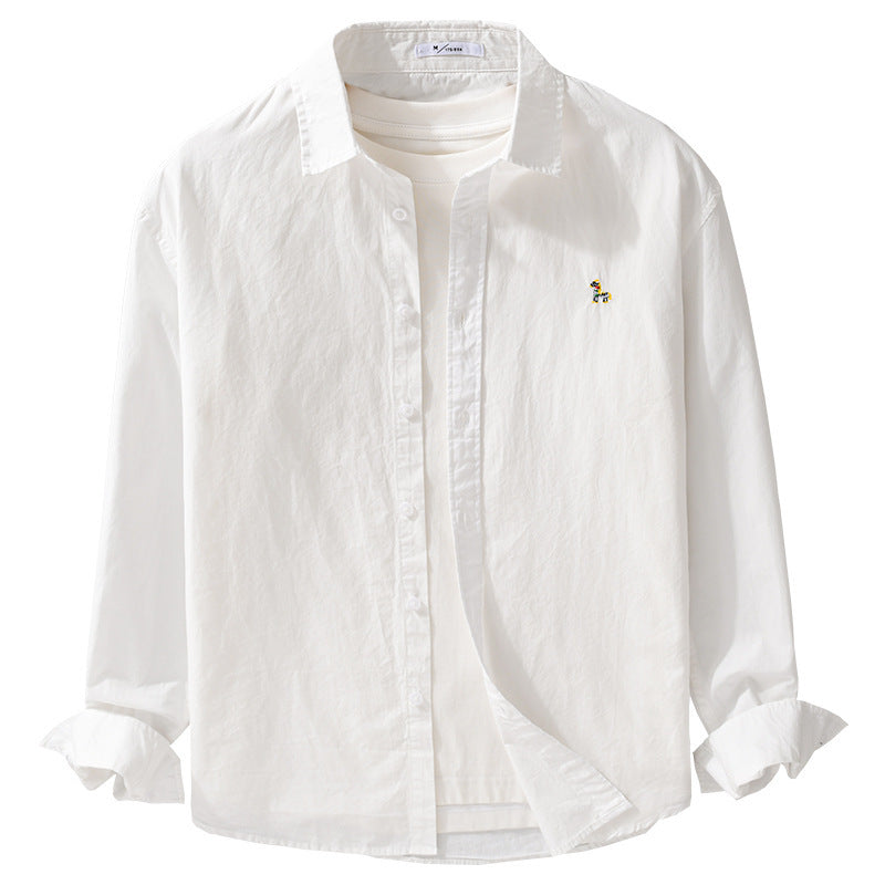 Men's Classic Cotton Oxford Shirt in Relaxed Fit with Fine Animal Embroidery Mune Fashion
