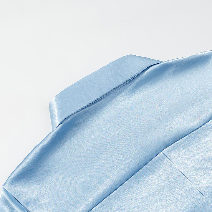 Women's silky-shiny shirt blouse with tailored seams and extended cuffs Mune Fashion