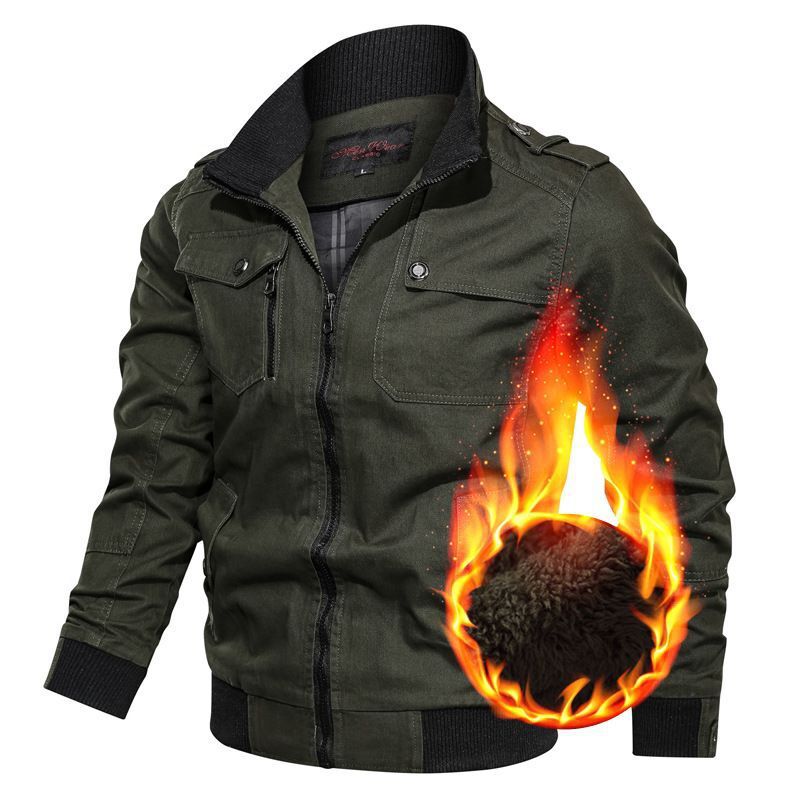 Men's Robust Canvas Bomber Jacket with Thermal Sherpa Lining and Shoulder Straps Mune Fashion