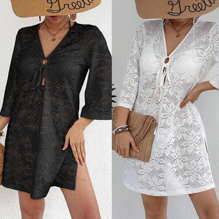 Women’s Crochet Beach Dress with Deep V-Neck Mune Fashion