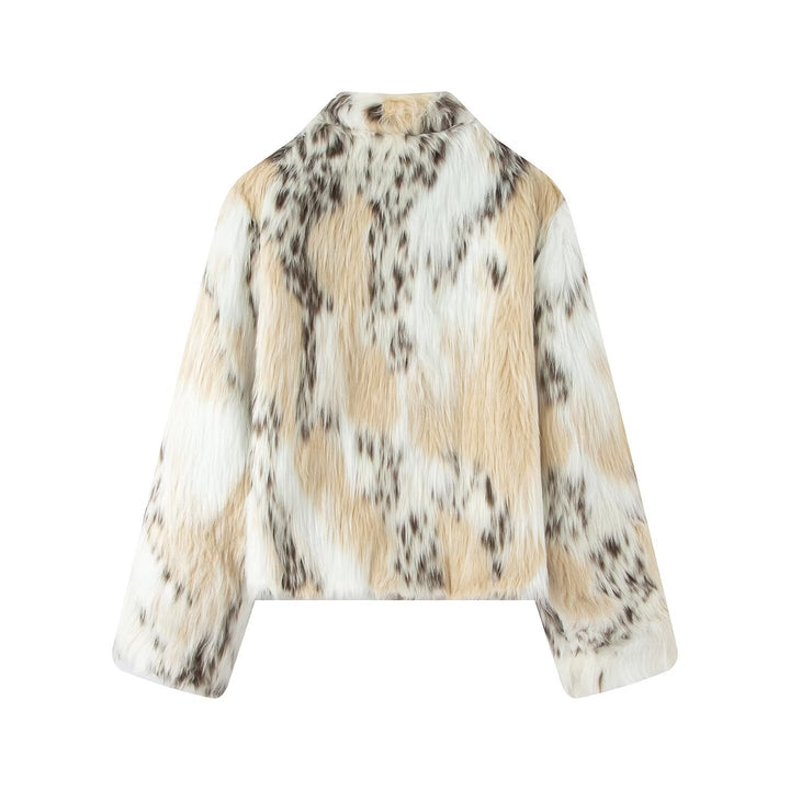 Women's short jacket made of faux fur with stand collar Mune Fashion