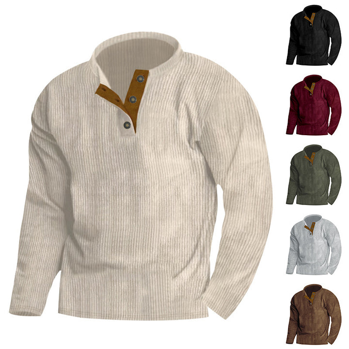 Men's ribbed Henley pullover with short button collar and contrasting velour trim Mune Fashion