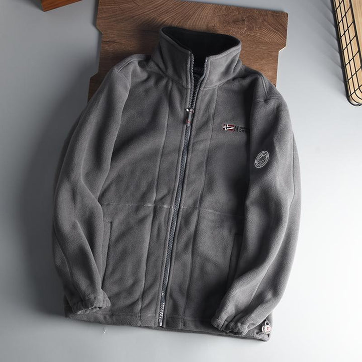 Men's Warm Fleece Jacket with Stand-Up Collar, Zipper and Elastic Cuffs Mune Fashion