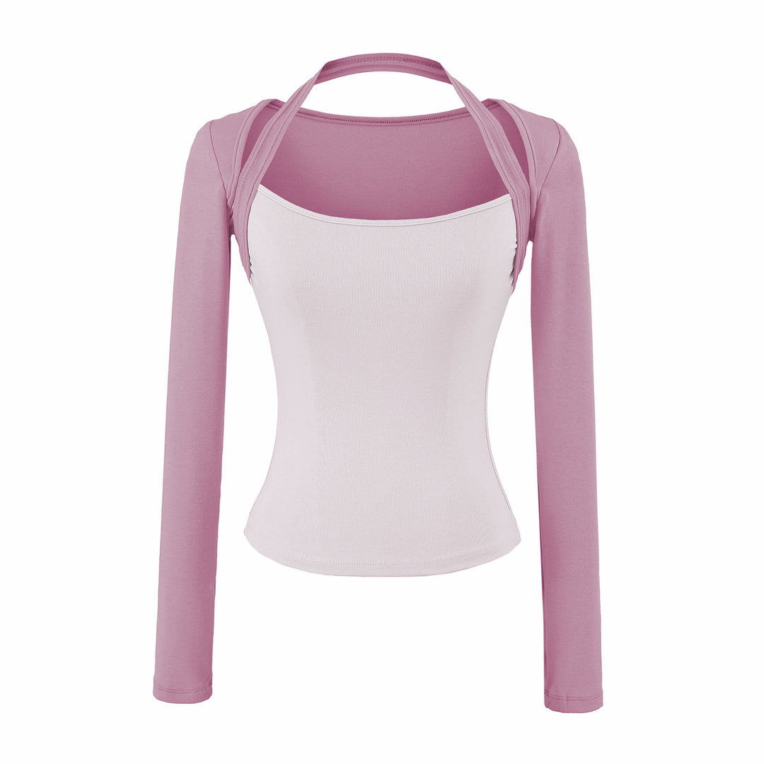Women Fitted Layering Top with Integrated Bolero Sleeve and Neckholder Detail