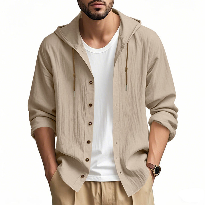 Men's lightweight hooded shirt jacket in linen look with full button placket Mune Fashion